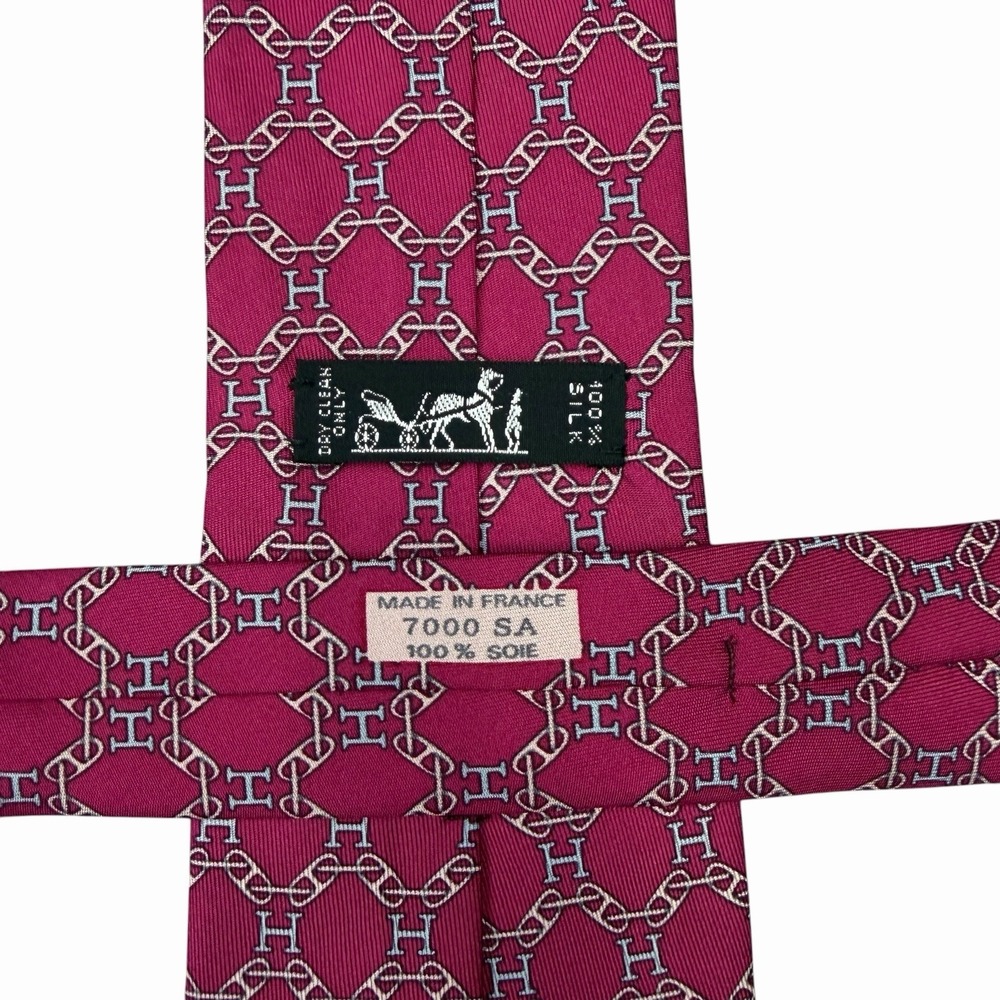 Hermes Men's Tie Chaine D'ancre "H" Logo Red Silk 7000 SA 3.5" (W) 57.5" (L) euc - Picture 3 of 4